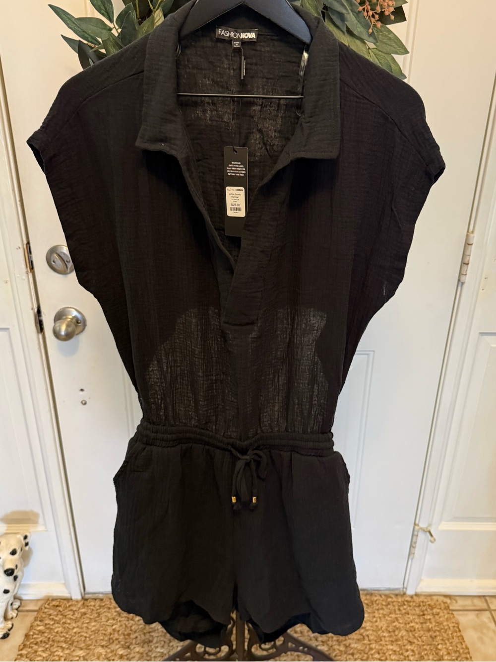 NWT Fashion Nova White Sands Romper Black Slub Cotton 1 Pc Shorts Romper XL